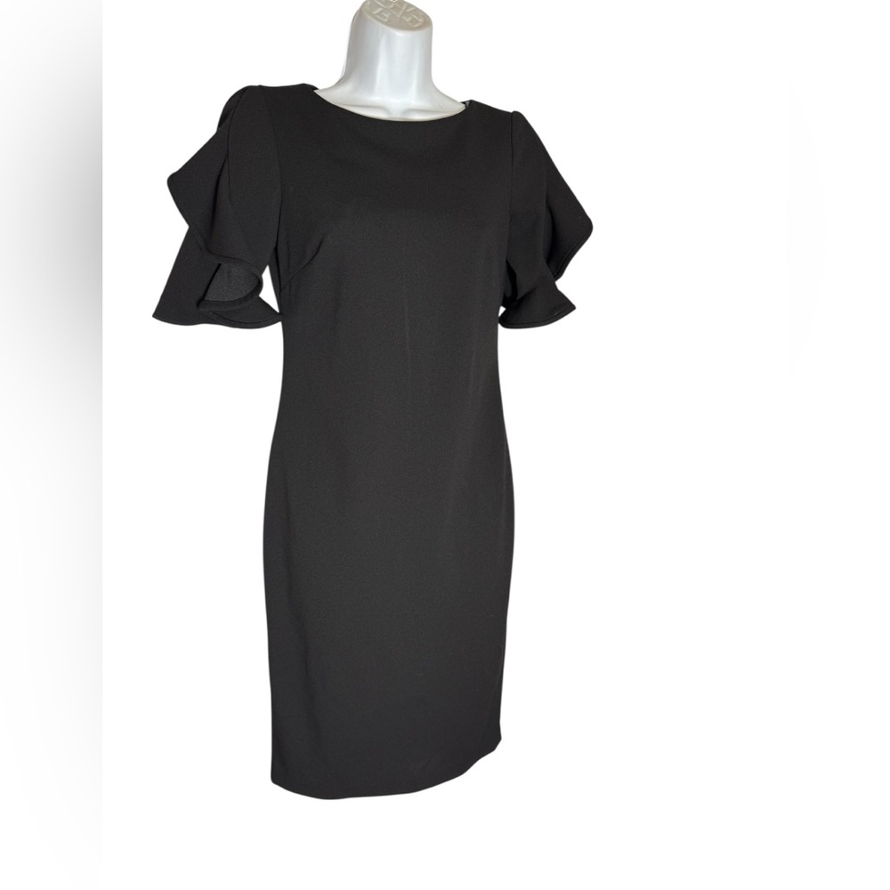 Calvin Klein Dress Size 2 Elegant Black Ruffle Sleeve Sheath Dress PERFECT 🖤🖤